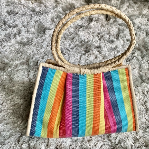 Arden B Stripe Straw Woven Handbag NWT - Picture 3 of 5